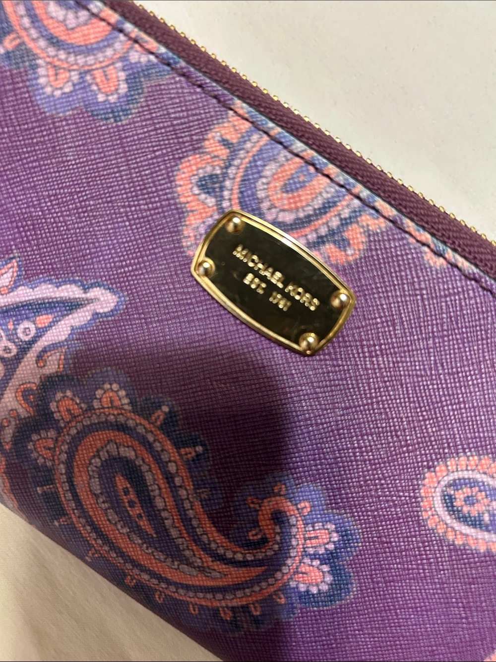 Michael Kors Purple Paisley Zip-Around Wristlet - Picture 8 of 9